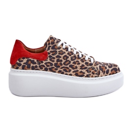 Tênis Zazoo Leopard Leopard com plataforma de couro 3346 Marrom-Vermelho castanho