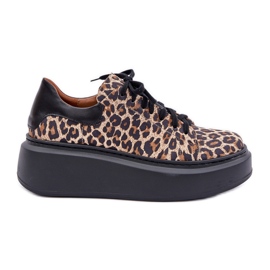 Tênis com plataforma de couro leopardo Zazoo 3346 Marrom-Preto