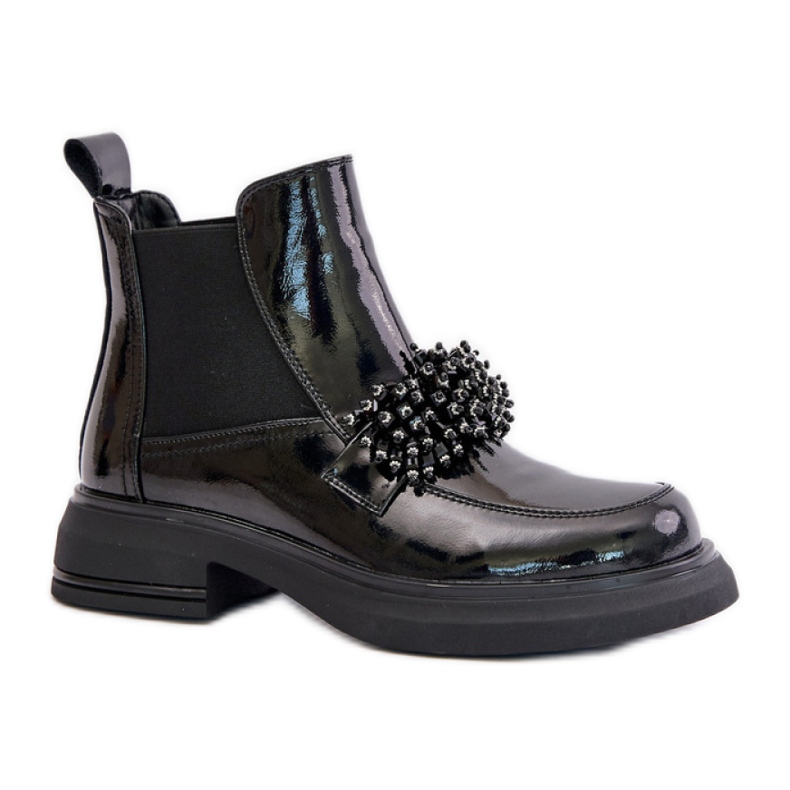 Botas femininas com decoração 24BT15-7453 pretas preto