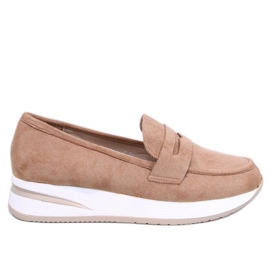 Mocassins femininos de cunha de camelo marrom