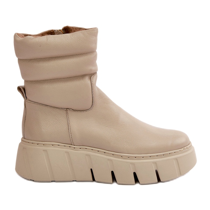 Zazoo 60512 Botas femininas de couro com zíper, quentes com feltro, bege claro