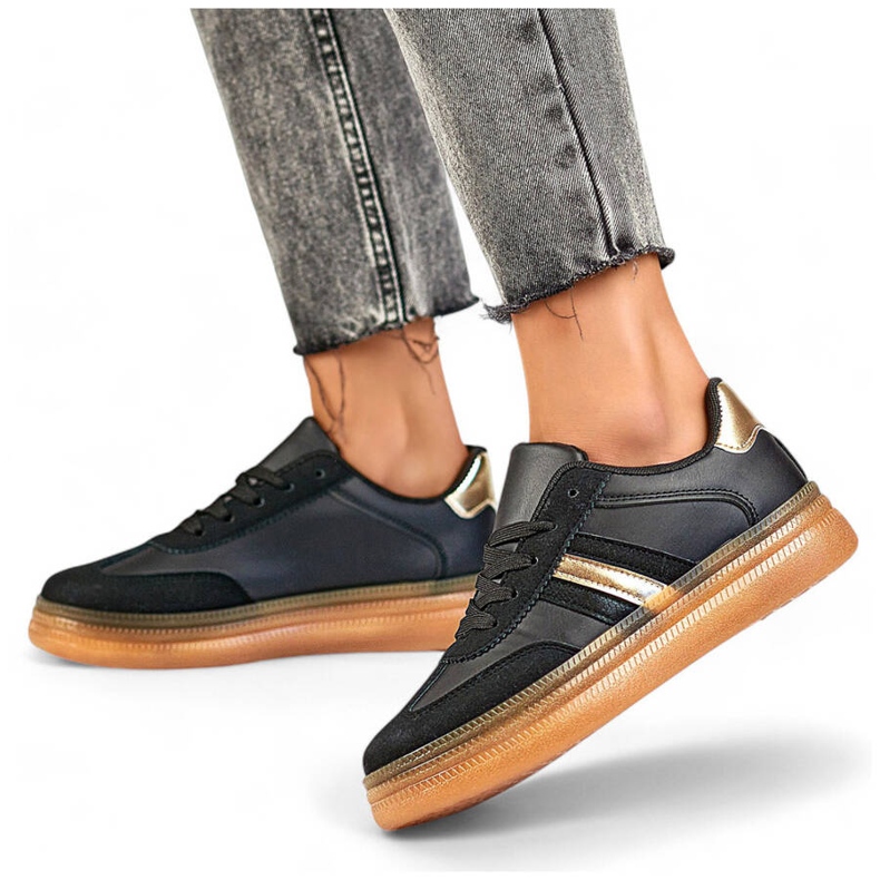 Calçado desportivo feminino com sola grossa, preto A185B bege