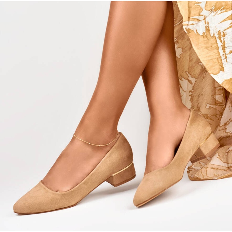 Goodin Sapatos femininos de camurça de salto baixo, bege GD-XR106BE