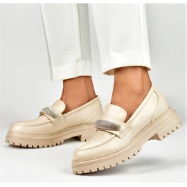 Mocassins femininos com strass, bege 7961BE