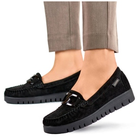 Goodin Mocassins femininos de camurça preta GD-FL696C-B preto