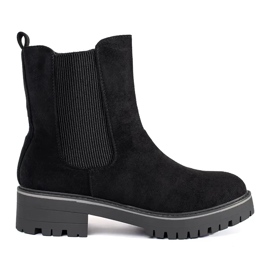 Botins rasos de camurça pretos com aplicação de elástico Botins rasos de camurça pretos com aplicação de elástico