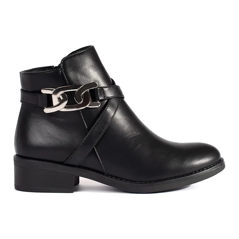 Botas Chelsea pretas com salto plano e tira decorativa preto