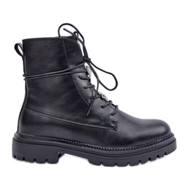 Botins isolados com alfinetes de cadarço, pretos