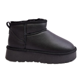 Botas de neve de couro preto com forro de pele