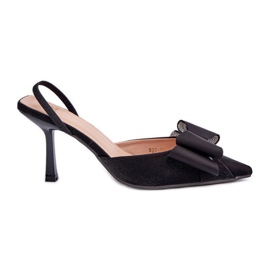 Salto alto em tecido preto com laço Salto alto em tecido preto com laço