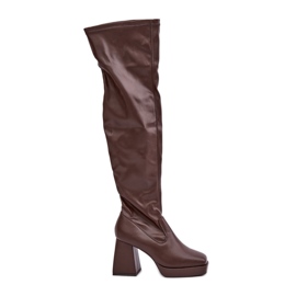 Botas justas acima do joelho, marrom escuro