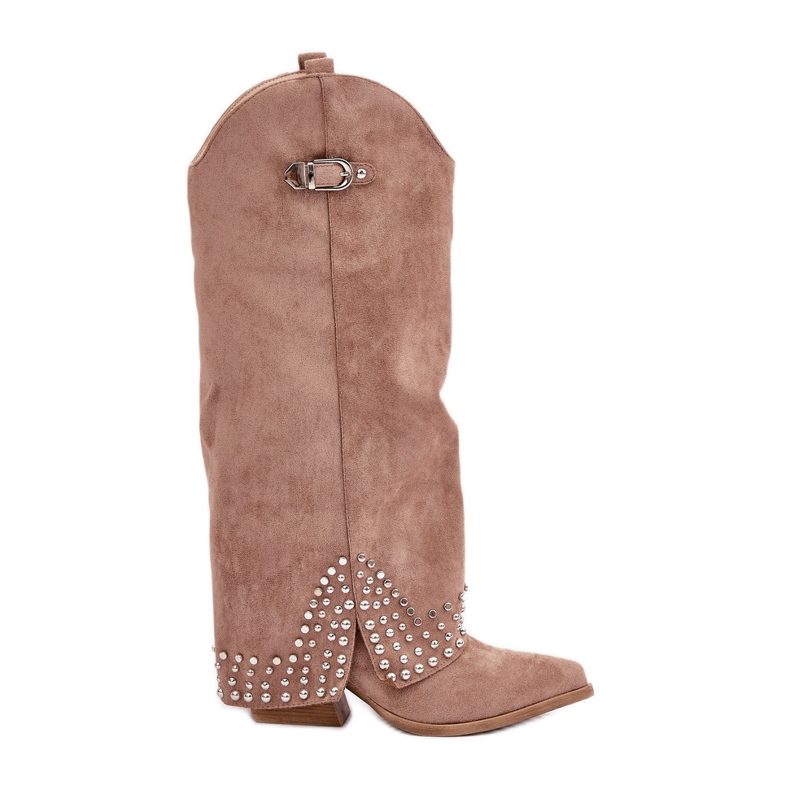 Botas bege escuro com cano levantado e salto alto