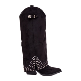 Botas com cano levantado no salto, pretas preto
