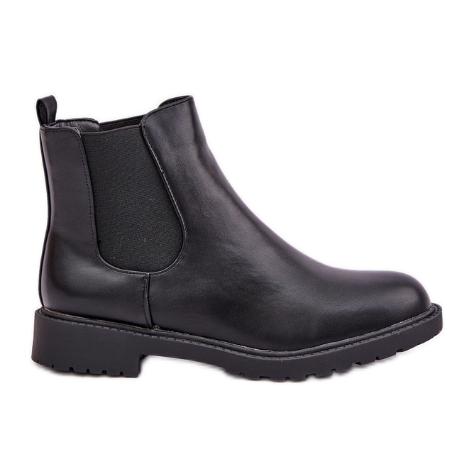 Botas Chelsea femininas com salto plano, pretas preto