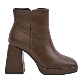 Botins de salto alto em couro ecológico, verde escuro