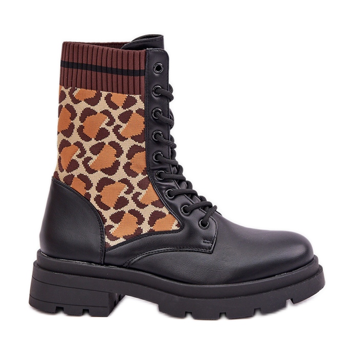 Botins femininos de trabalho com meia estampa de leopardo preto Penthis
