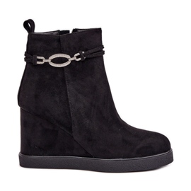 Botins de cunha com tira decorativa, preto