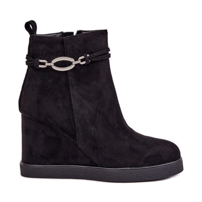 Botins de cunha com tira decorativa, preto