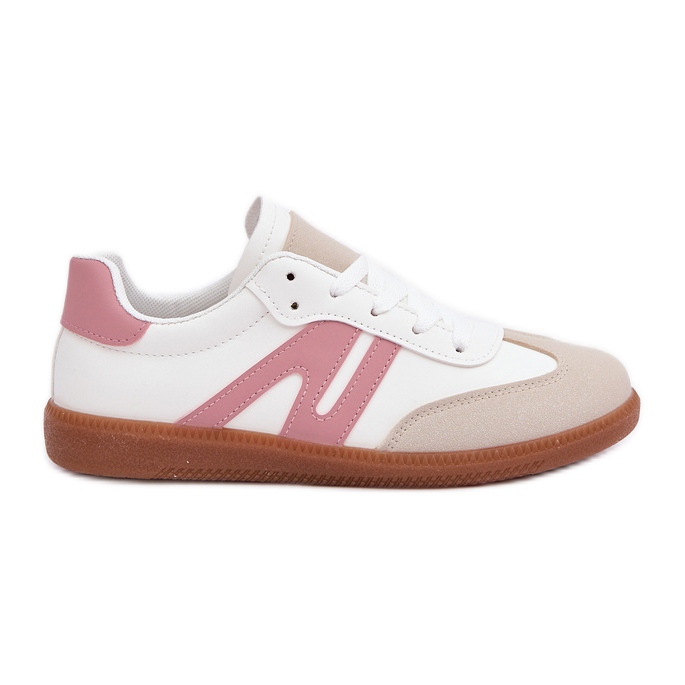 Tênis baixo feminino confeccionado em couro ecológico, branco e rosa Navidemi