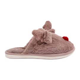 Chinelos femininos de pele com padrão de rena, bege escuro