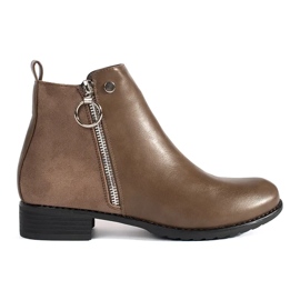 Shelvt Botins rasos marrons com zíper castanho