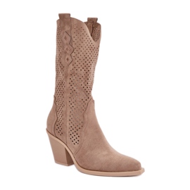 Botas de cowboy bege com parte superior perfurada