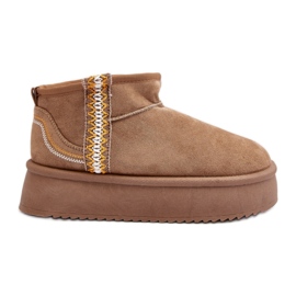 Botas femininas de neve com plataforma, camurça, marrom claro