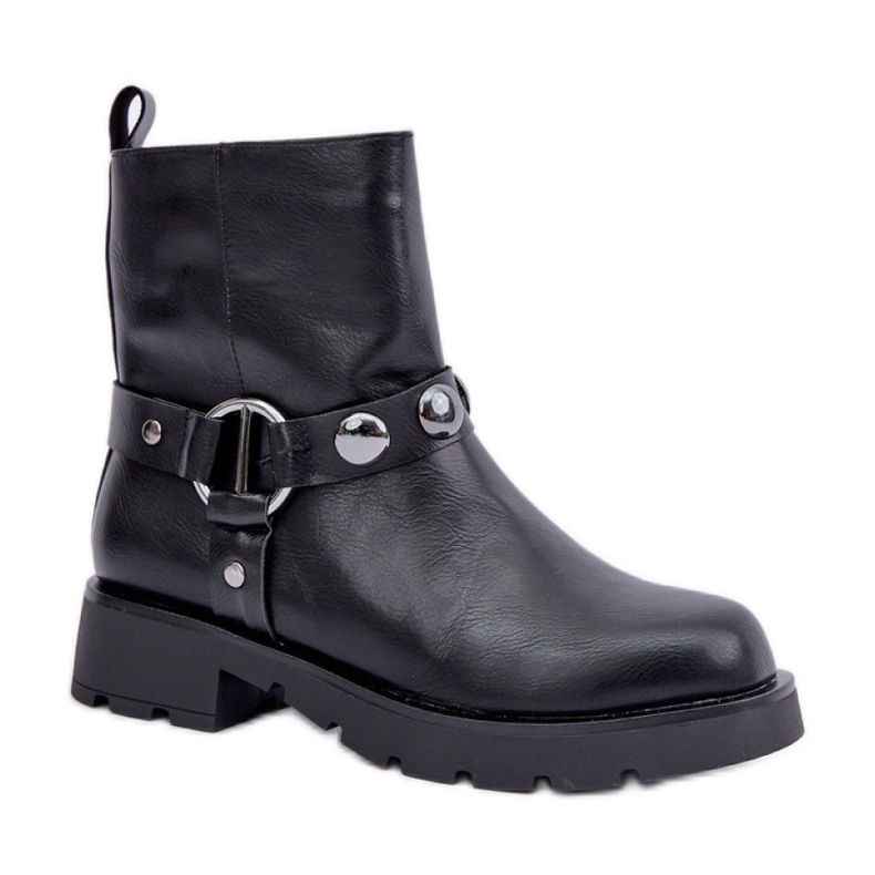 Botas femininas negras de salto baixo preto
