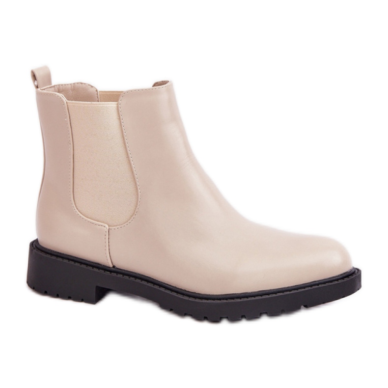 Botas femininas Chelsea bege com salto baixo
