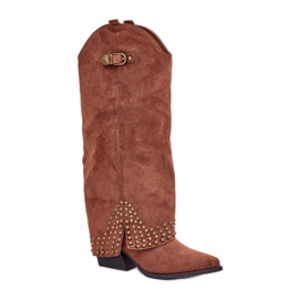Botas femininas marrons com parte superior decorativa marrom