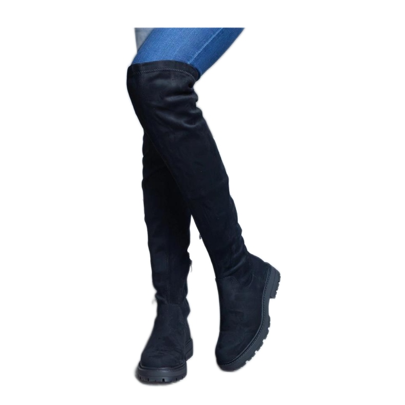 Botas longas pretas com sola plana da Tromi - Solea preto