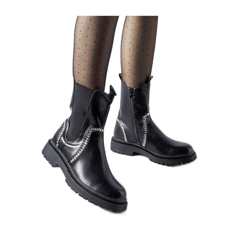 Botins pretos decorados com zircões Anastasio - Solea