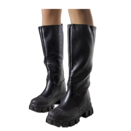 Botas femininas pretas com sola grossa, couro acima do joelho, Vasin - Solea preto