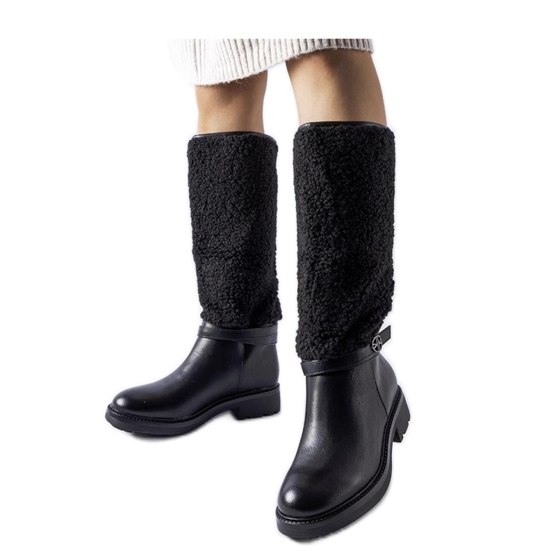 Botas pretas decoradas com pele Plains - Solea preto