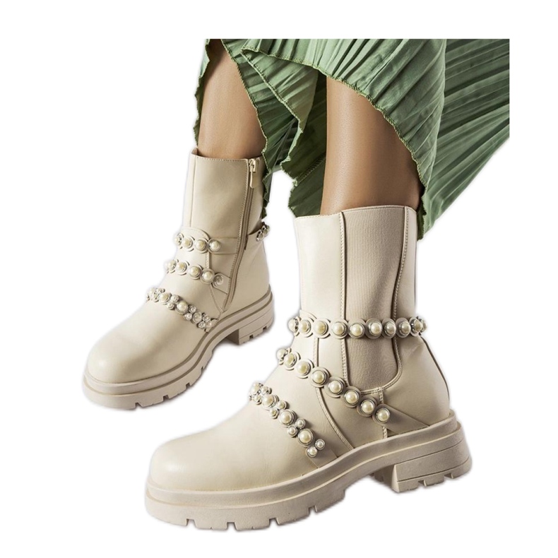 Botins bege decorados com pérolas Callicratide - Solea