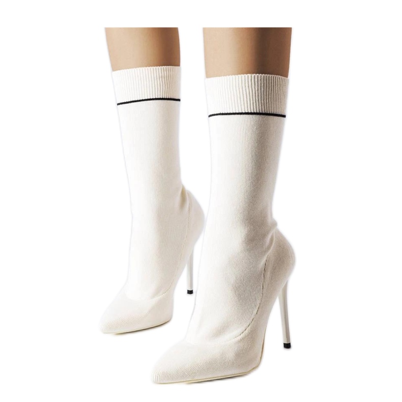 Botins meia branca com salto alto Pelletier - Solea branco