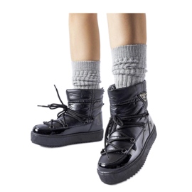 Botas de neve pretas com isolamento e elástico preto Botas de neve pretas com isolamento e elástico preto