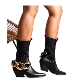 Botas de cowboy pretas com corrente preto