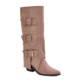 Seastar Botas bege de salto alto com cano levantado e fivelas Seastar Botas bege de salto alto com cano levantado e fivelas