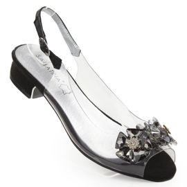 Sandália rasteira transparente preta com pedras da Sabatina preto