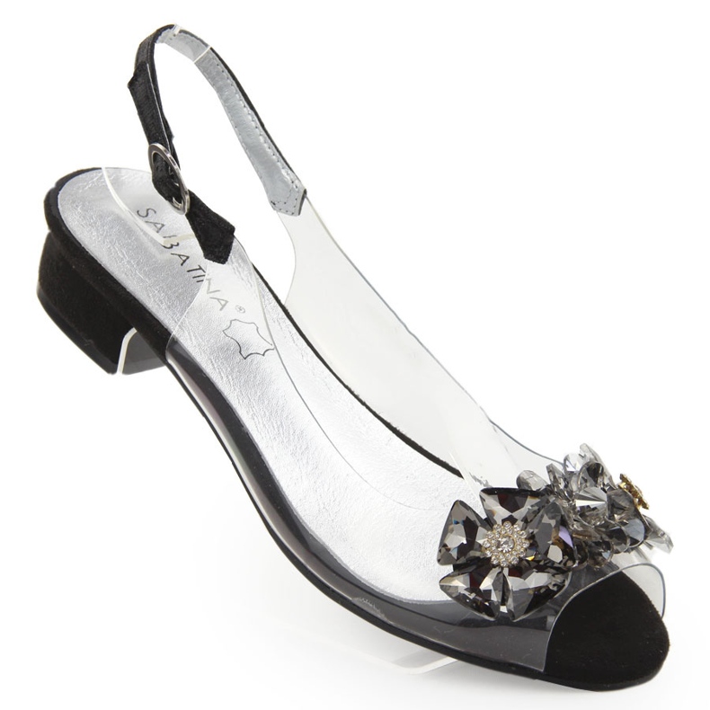 Sandália rasteira transparente preta com pedras da Sabatina preto