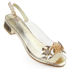 Sandália rasteira transparente com pedras douradas da Sabatina dourado