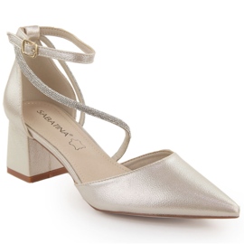 Sandálias femininas de bico fino com zircões, Sabatina dourada dourado