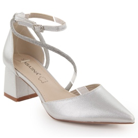 Sandálias femininas de ponta prateada Sabatina com zircônias cúbicas prata