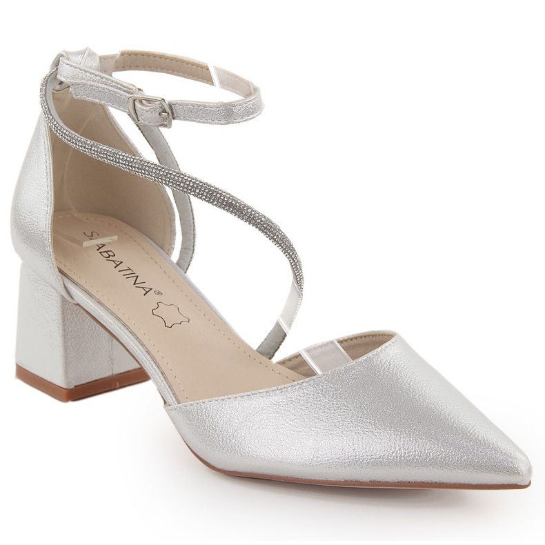 Sandálias femininas de ponta prateada Sabatina com zircônias cúbicas prata