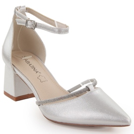 Sandálias femininas de ponta prateada Sabatina com zircônias cúbicas prata Sandálias femininas de ponta prateada Sabatina com zircônias cúbicas prata