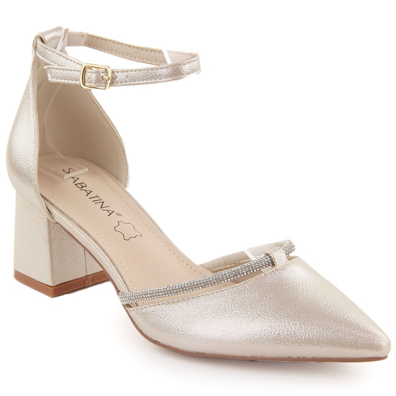 Sandálias femininas pontiagudas com zircões Sabatina dourados