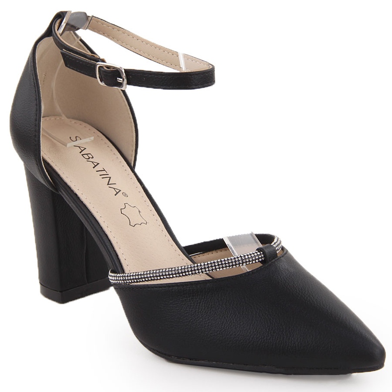 Sandálias femininas pretas Sabatina de salto alto com zircônia cúbica preto