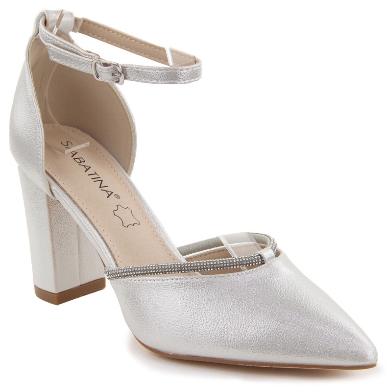 Sabatina Sandálias femininas de bico fino com zircões prateados prata