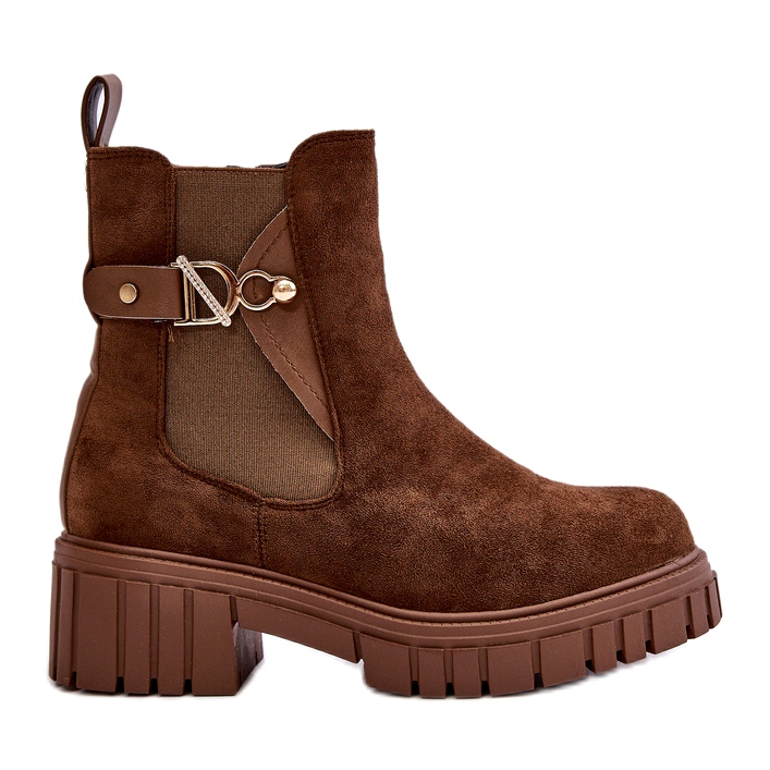 Seastar Botins femininos com isolamento ecológico em camurça marrom e detalhe dourado Bervena castanho